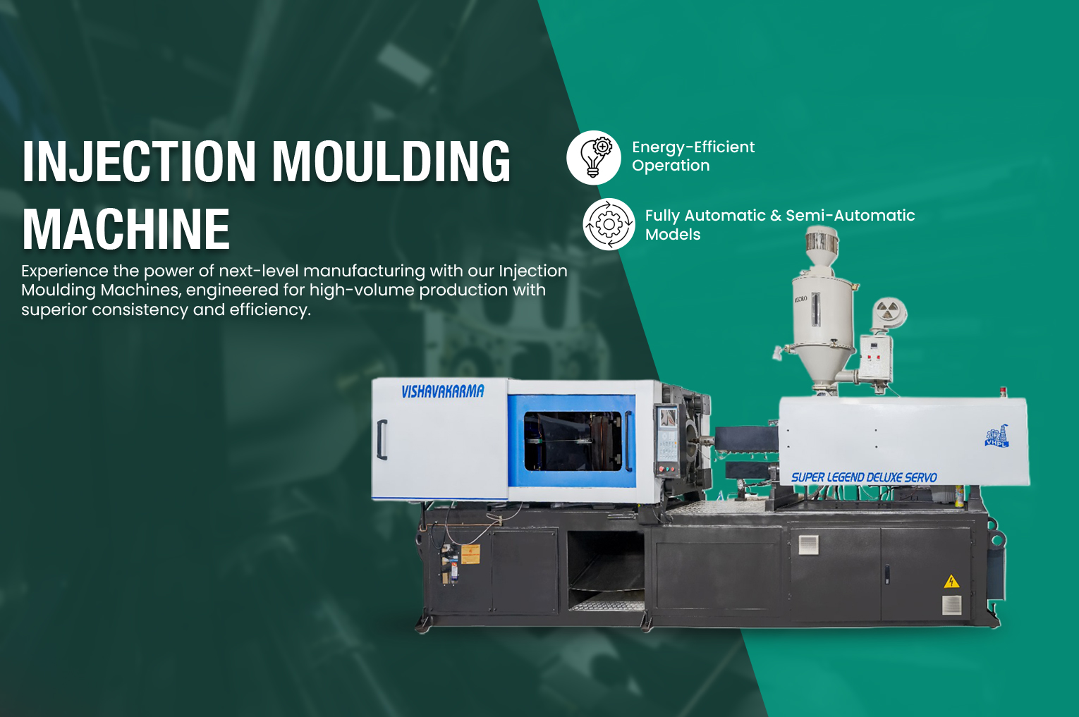 Injection moulding machine for PVC strap and sole.